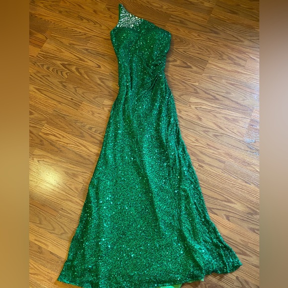 Vintage 90's Y2K 100% Silk Dress Beaded Christmas Dress Green Maxi